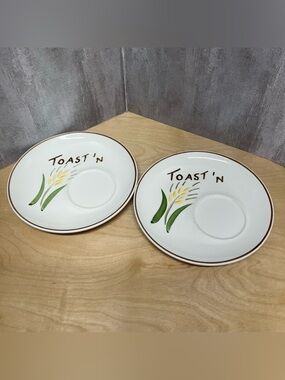 Toast 'N Vintage MCM White Ceramic Saucer Plate with Wheat Motif - Set of 2